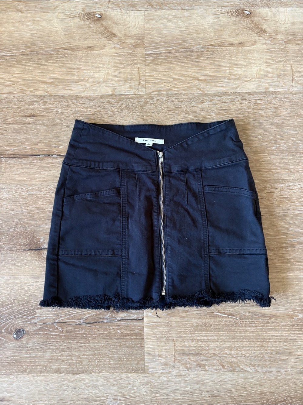 PacSun Black Frayed Hem Zip-Front Mini Skirt